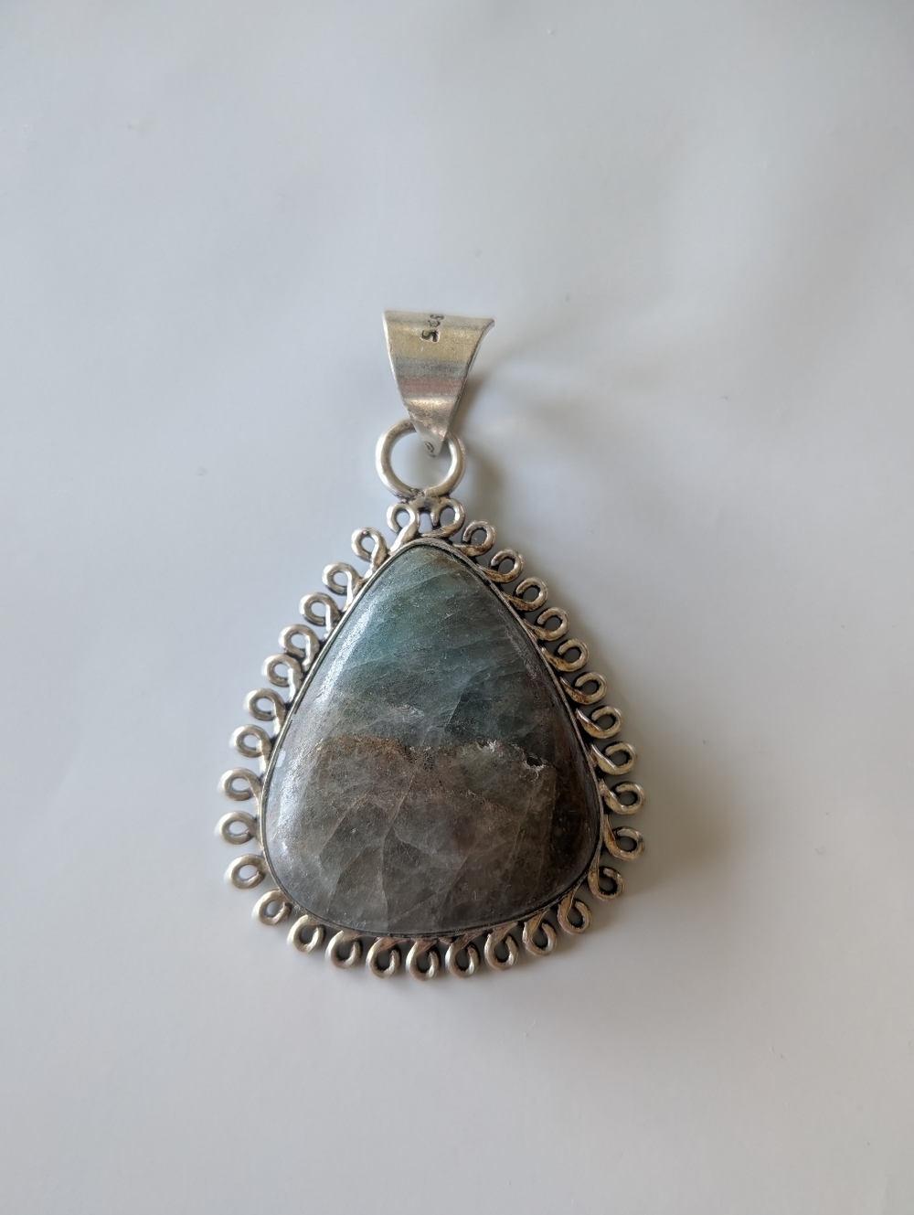 925 Silver Stamped Teardrop Stone Pendant